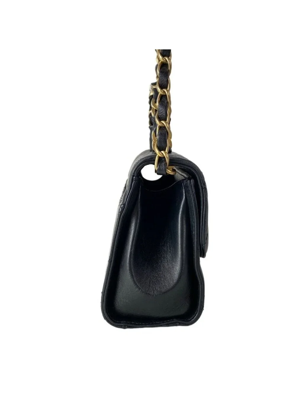Chanel Shoulder Bag Top Handle Mini Flap Bagmatelasse Black Matte Gold 2-Way